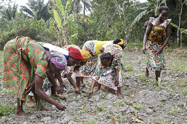 Femmes travaillant la terre